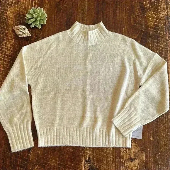 NSR | Light Yellow Shimmery Holiday Sweater with Mock Turtleneck - Picture 2 of 4